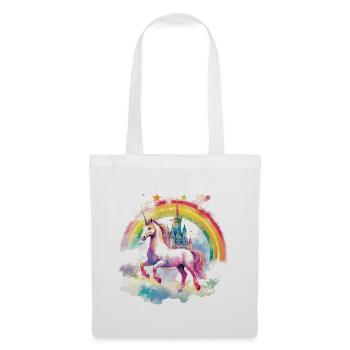 Einhorn Regenbogen Schloss Bunt Magie Fantasie - Stoffbeutel - Weiß - Vorne