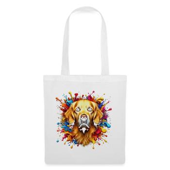 Süßer Golden Retriever mit bunten Farbklecksen - Stoffbeutel - Weiß - Vorne
