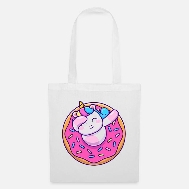 Skurriles Einhorn mit Streuseln auf Donut - Stoffbeutel - Weiß