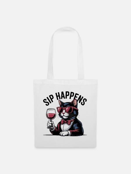 Sip Happens Katzenwein-Liebhaber - Stoffbeutel - Weiß