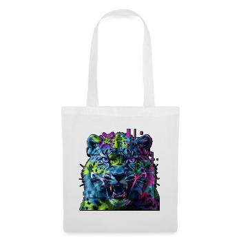 Techno Neon Leopard – Glitchcore Art - Tote Bag - white - Front