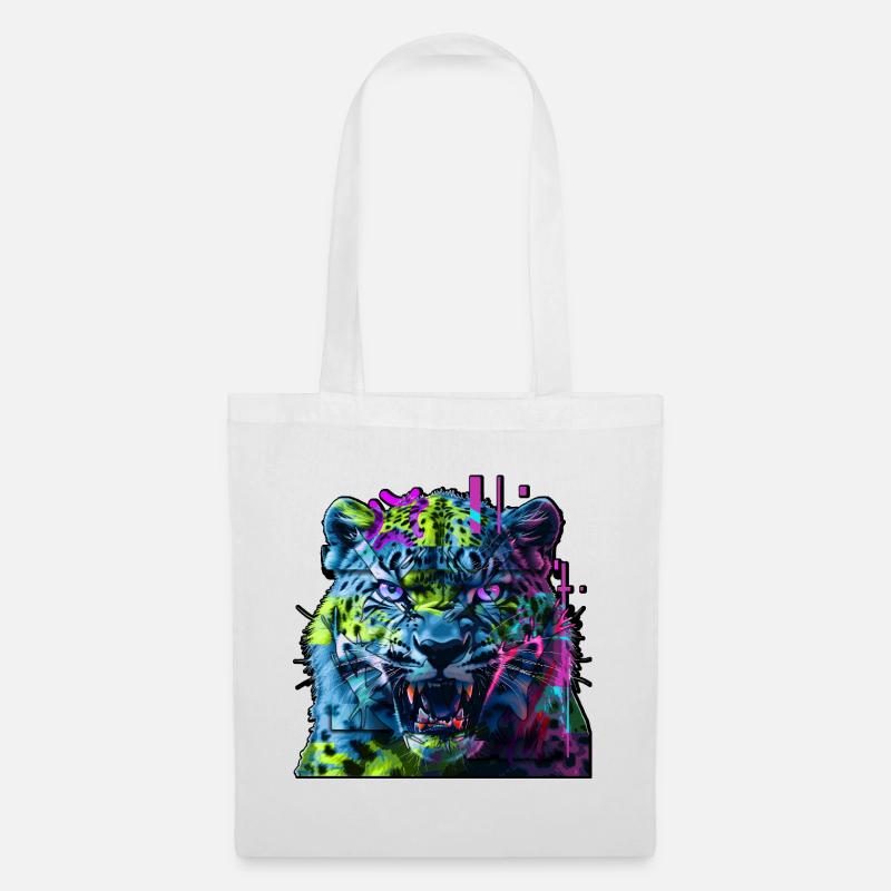 Techno Neon Leopard – Glitchcore Art - Stoffbeutel - Weiß