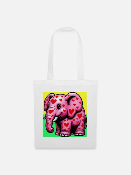 Elefant mit Herz und Herzen - Stoffbeutel - Weiß