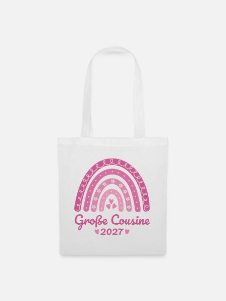 Große Cousine 2027 Boho Regenbogen rosa - Stoffbeutel - Weiß