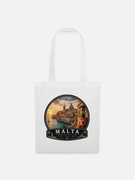 Malta Valletta Kolonialstil Urlaub Mittelmeer - Stoffbeutel - Weiß