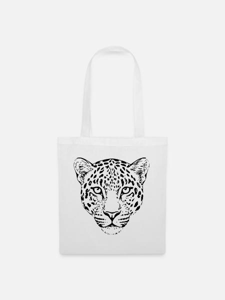 Leopard Kopf Leopardenkopf Geschenk für Sie - Stoffbeutel - Weiß
