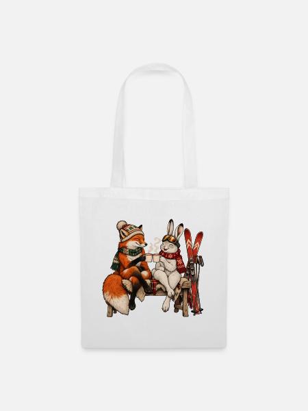 Rotfuchs & Schneehase beim Après-Ski - Stoffbeutel - Weiß