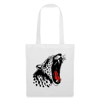 Monochrom Schwarz: Leopard mit Akzent Roter Zunge - Stoffbeutel - Weiß - Vorne