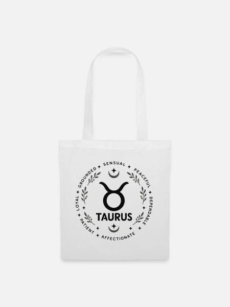 Stier-Tierkreis-Astrologie-Horoskop-Stiersymbol - Stoffbeutel - Weiß