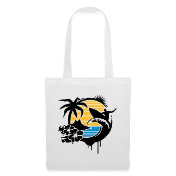 un palmier, fleurs d'hibiscus, une île,une vague - Sac en tissu - blanc - Devant