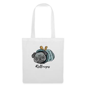Mops beim Fasching! Geschenk Rollmops - Stoffbeutel - Weiß - Vorne