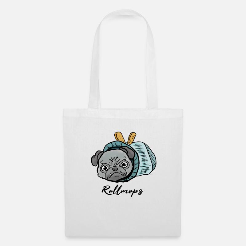 Mops beim Fasching! Geschenk Rollmops - Stoffbeutel - Weiß
