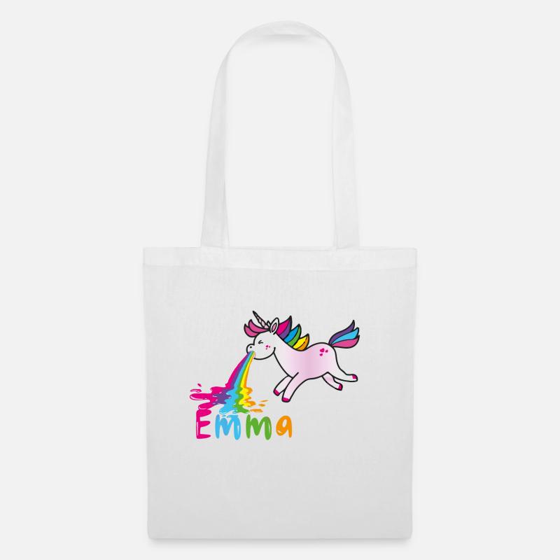 emma kotzendes Einhorn, Regenbogen - Stoffbeutel - Weiß