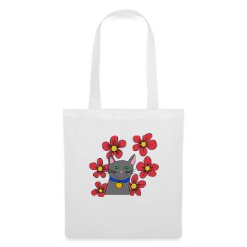 Grey cat with flowers - Tote Bag - white - Front