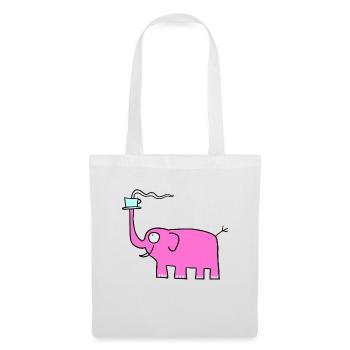 Rosa Elefant mit Kaffee - Stoffbeutel - Weiß - Vorne