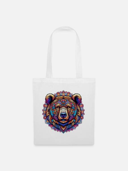 Bär mit Mandalas verziert - Stoffbeutel - Weiß