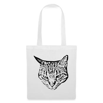 Chat Tête de chat noir - Sac en tissu - blanc - Devant