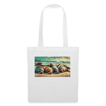 Cute animals chilling – sea lion sleeping beach - Tote Bag - white - Front