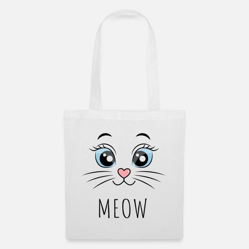 Meow Katze Augen Blau - Stoffbeutel - Weiß