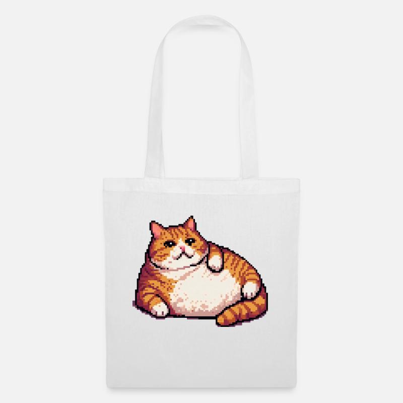 Fette Ingwerkatze Pixelkunst - Stoffbeutel - Weiß
