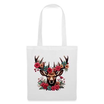 Cerf avec des fleurs - Sac en tissu - blanc - Devant