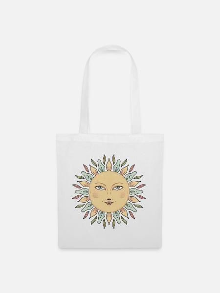 Sonnengesicht Mandala Stil - Stoffbeutel - Weiß
