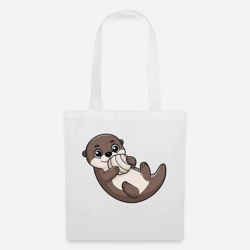 Süßer Otter mit Muschel - Stoffbeutel - Weiß
