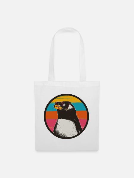 Penguin with Retro Sunset - Stoffbeutel - Weiß