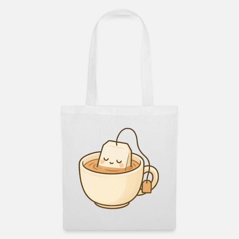 Kawaii Teebeutel in einer warmen Tasse - Stoffbeutel - Weiß