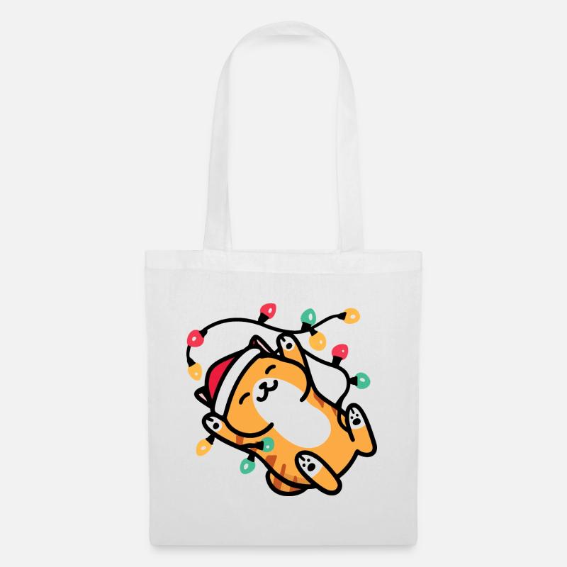 Kawaii Katze Lichterkette Weihnachten - Stoffbeutel - Weiß