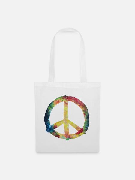 Bunter Peace-Zeichen Tie-Dye - Stoffbeutel - Weiß