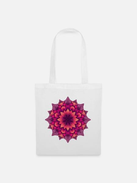 Kaleidoskopische Blütenmandala - Stoffbeutel - Weiß