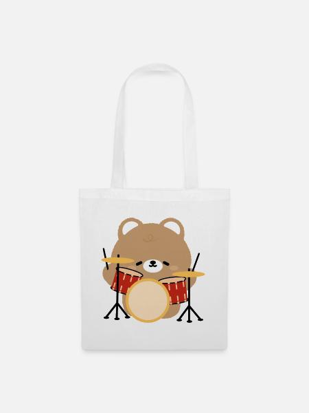 Bear Drummer Pop Art - Stoffbeutel - Weiß