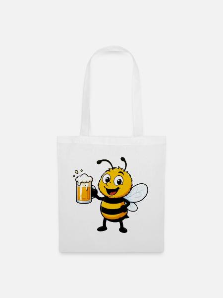 Fröhliche Bierbiene mit Krug - Stoffbeutel - Weiß