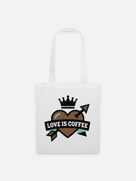 Kaffee Herz Krone Logo - Stoffbeutel - Weiß