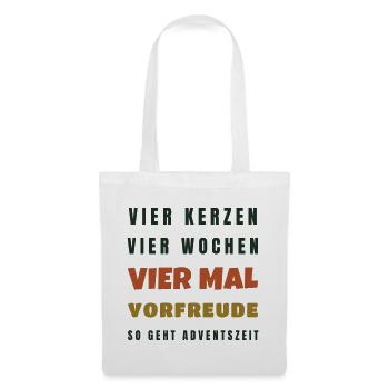 Vier Kerzen vier Wochen Vorfreude - Adventszeit - Stoffbeutel - Weiß - Vorne