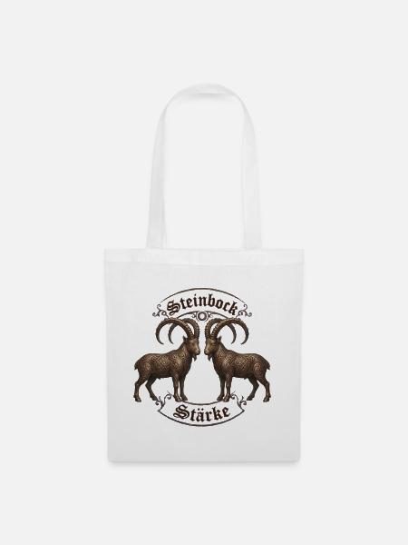 Steinbock Stärke Ornamentziegen - Stoffbeutel - Weiß
