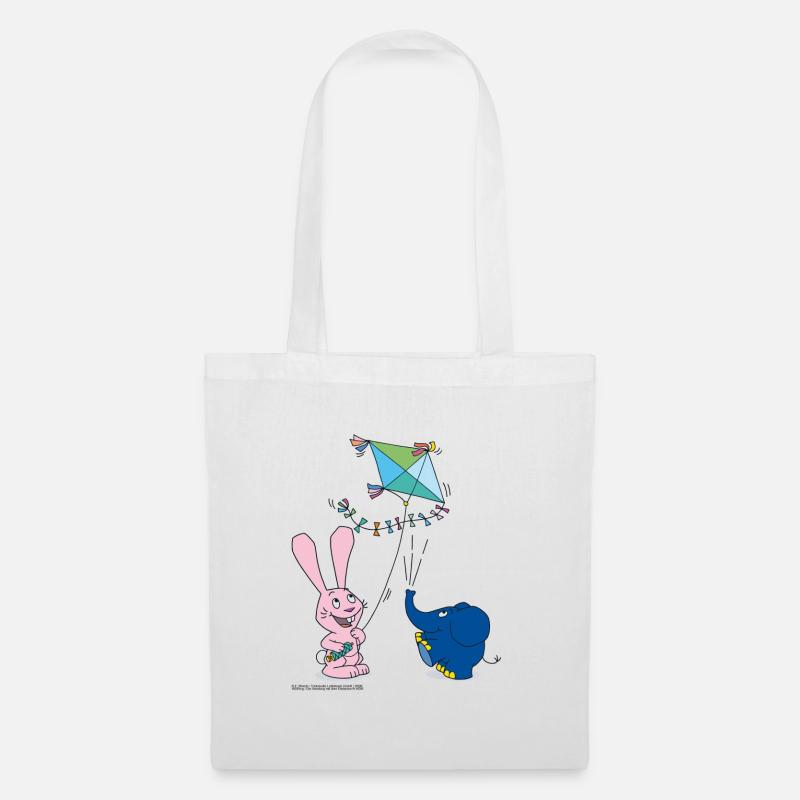 Elephant and Rabbit Kite Flying - Tote Bag - white