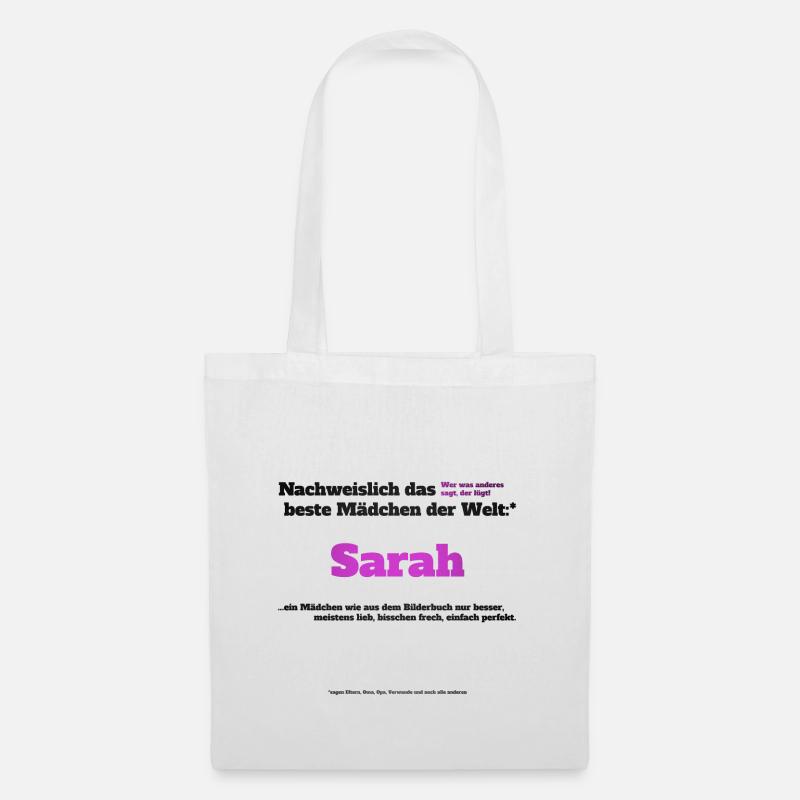 Ich bin Sarah - Sarah als Vorname - Mädchen - Stoffbeutel - Weiß