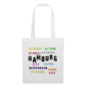 Hamburg Viertel Typo Collage - Stoffbeutel - Weiß - Vorne