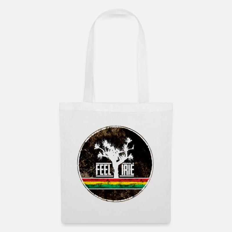Feel Irie Tree avec des rayures reggae - Sac en tissu - blanc