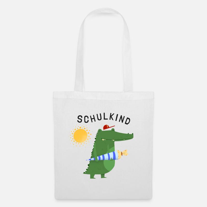 Schulkind Krokodil | Schulbeginn Geschenkidee - Stoffbeutel - Weiß
