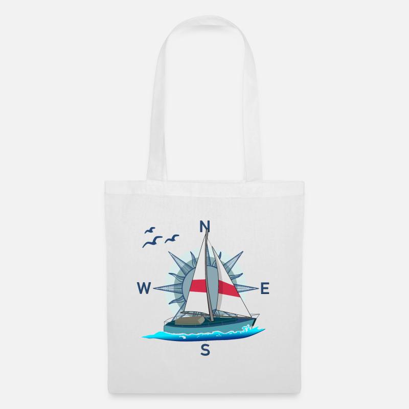 Segelboot segeln Boot Wasser Windrose Möwen - Stoffbeutel - Weiß