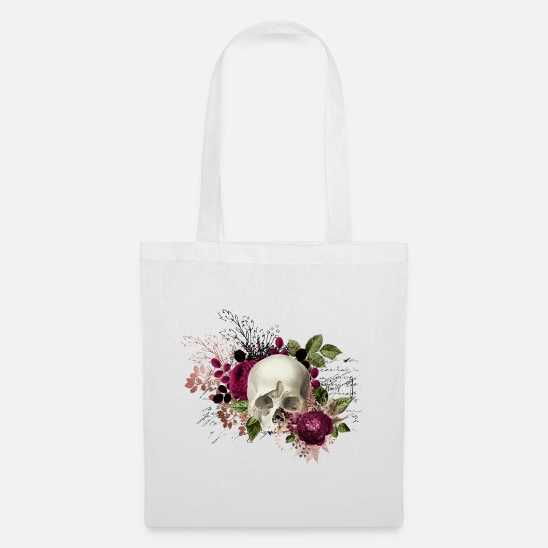 Totenkopf Blumen Skull Schädel Tod Floral Geschenk - Stoffbeutel - Weiß