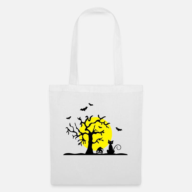 Halloween - Katze und Baum - Stoffbeutel - Weiß