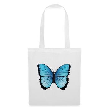 blauer Schmetterling handgezeichnet und koloriert - Stoffbeutel - Weiß - Vorne