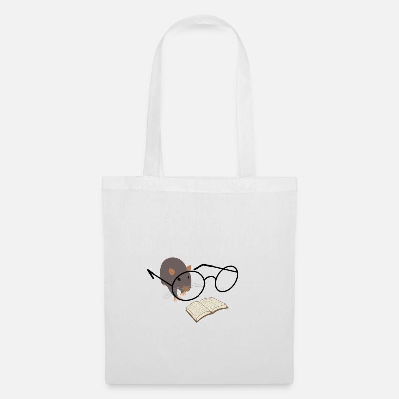 Leseratte mit Brille – süßer Bücherfreund - Stoffbeutel - Weiß