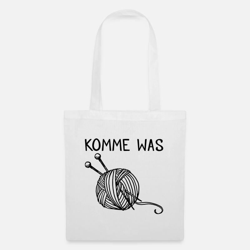 Komme was Wolle Stricken Garn Geschenk - Stoffbeutel - Weiß