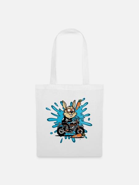 Hase Kaninchen Motorrad Geschenk - Stoffbeutel - Weiß