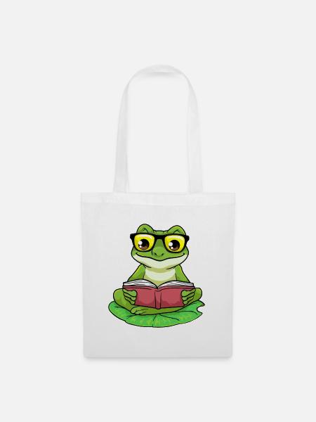 Frosch Nerd Buch Brille - Stoffbeutel - Weiß